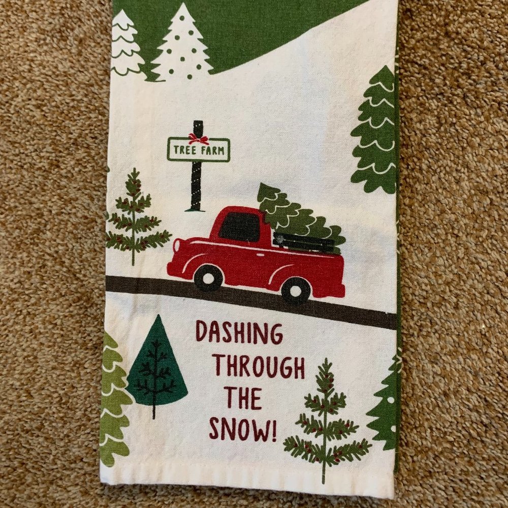 Dashing Thru the Snow Christmas dish towel